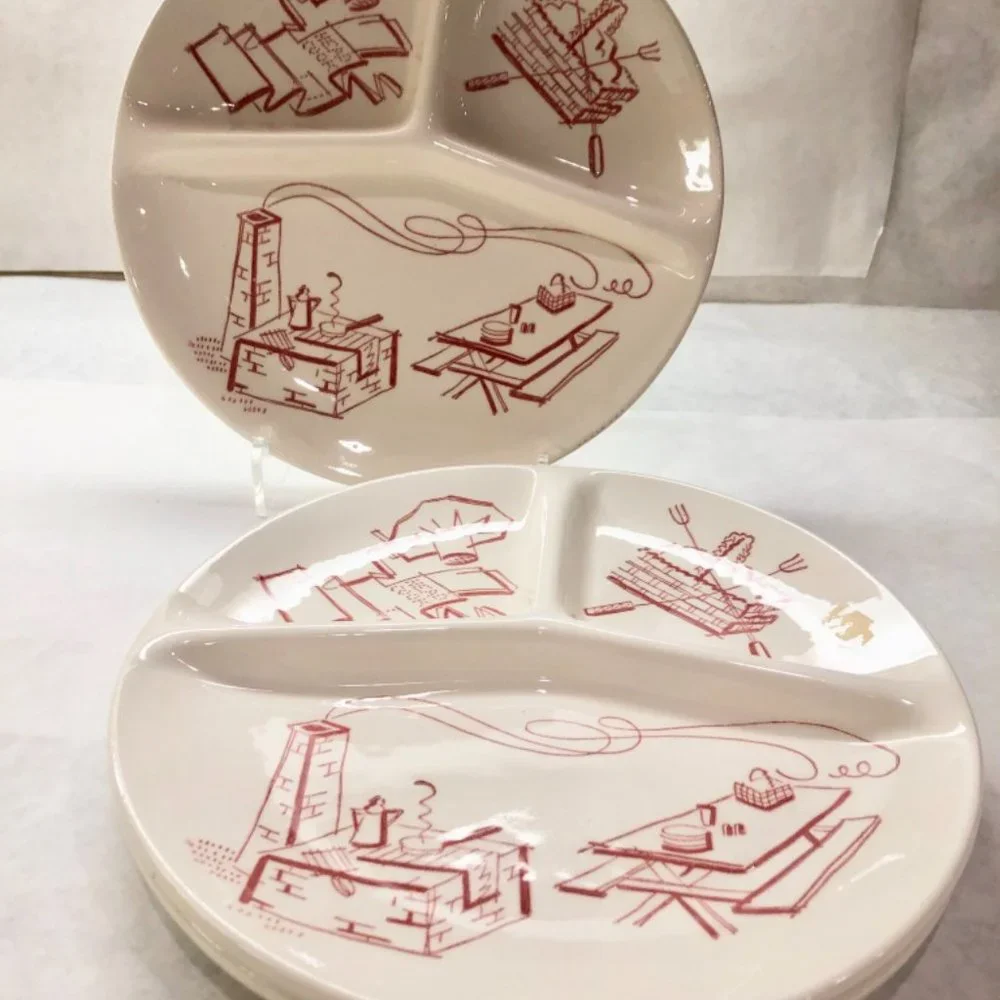 RARE Vintage 1950s Royal China BBQ Divided Plate Red MCM Single